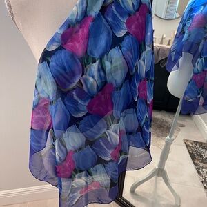Floral Sheer Scarf in Blue and Pink